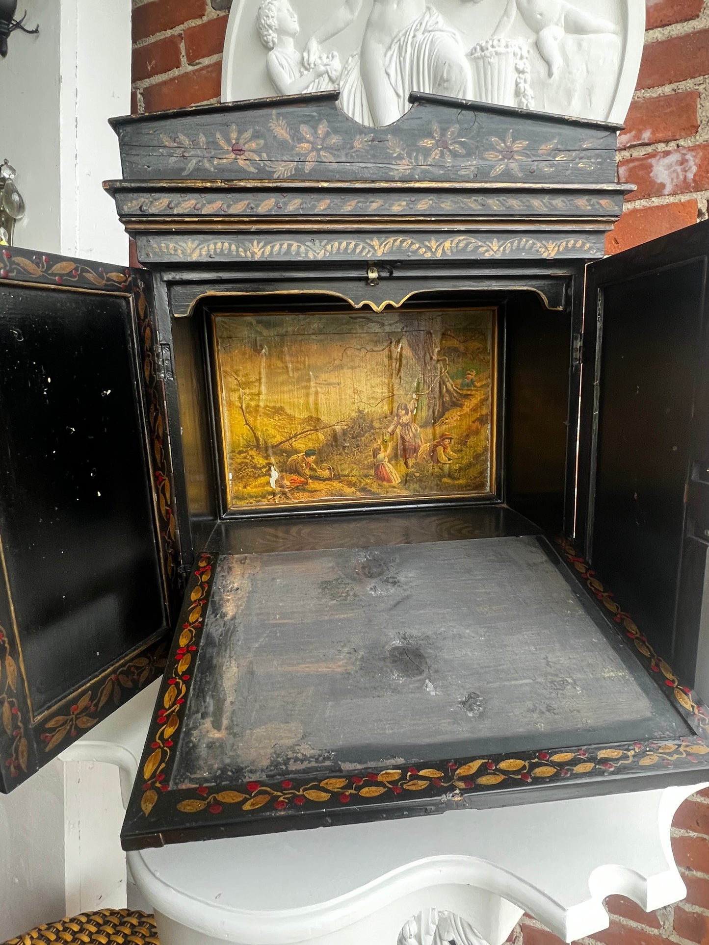 Antique Hand Painted Chinese Tabletop Cabinet