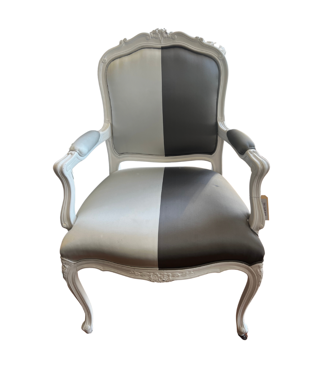 Pair of Grey and White Striped Satin Chairs