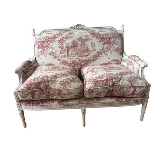 French Settee in Toile Fabric