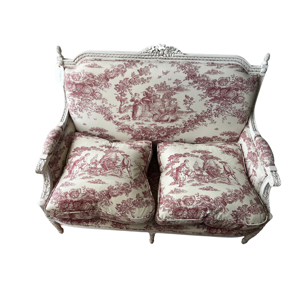 French Settee in Toile Fabric