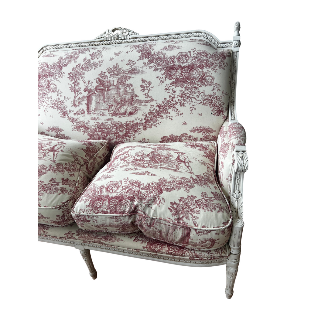 French Settee in Toile Fabric