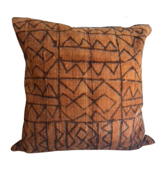 African Mud Cloth Pillow - Brown Square